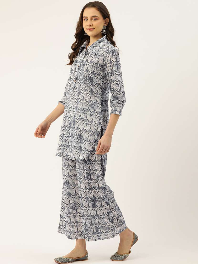 women grey printed top and palazzo co-ord set - 21582291 -  Standard Image - 2