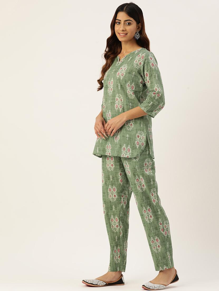 women green printed pyjama nightwear set - 21582319 - Standard Image - 2