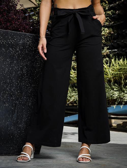 women mid-rise solid wide leg trouser - 21582383 - Standard Image - 0