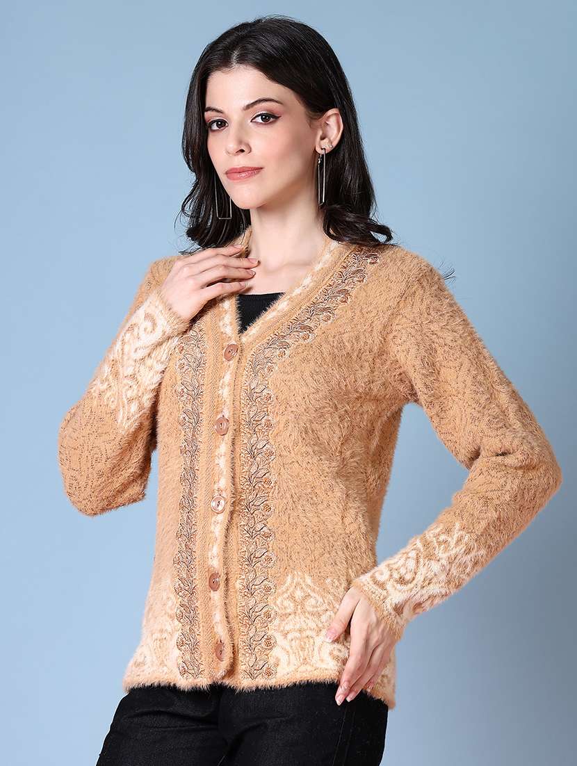 women self design long sleeve cardigan - 21582969 -  Standard Image - 2