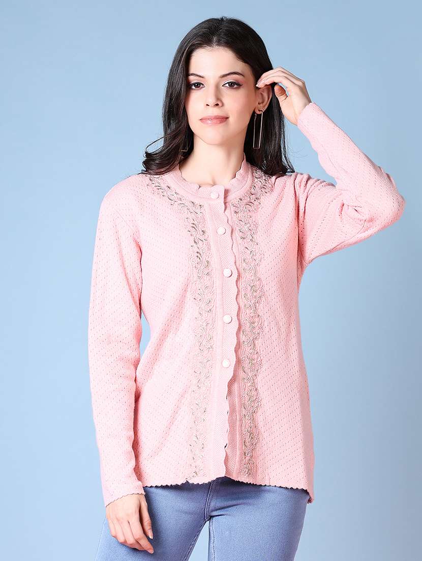 women self design long sleeve cardigan