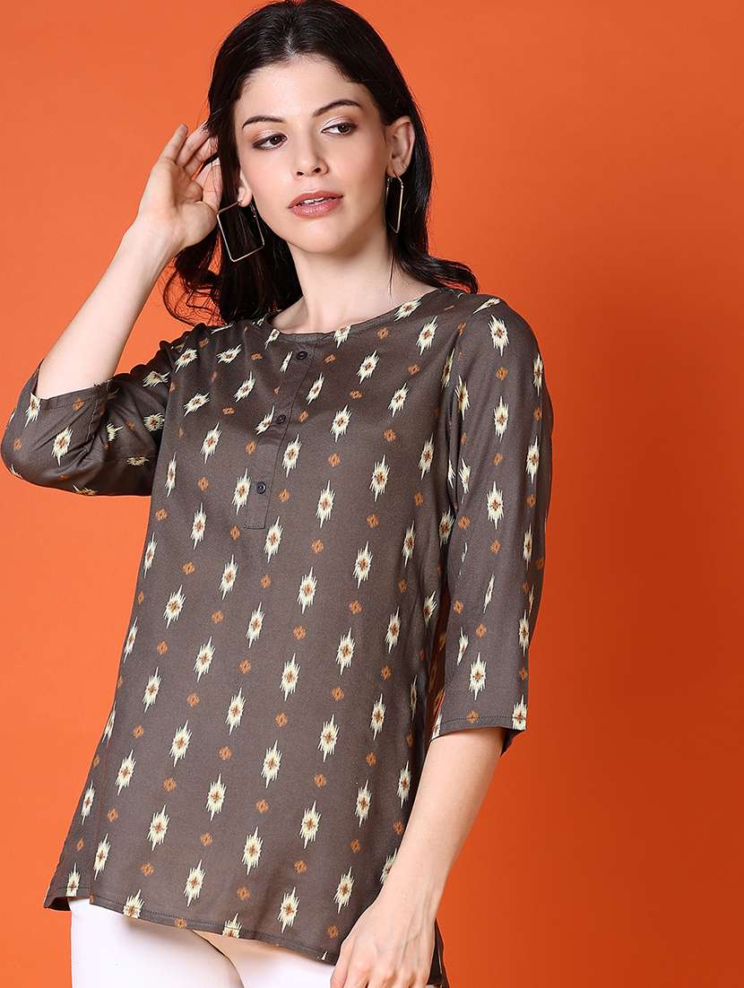women ikat printed straight kurti - 21582973 -  Standard Image - 2