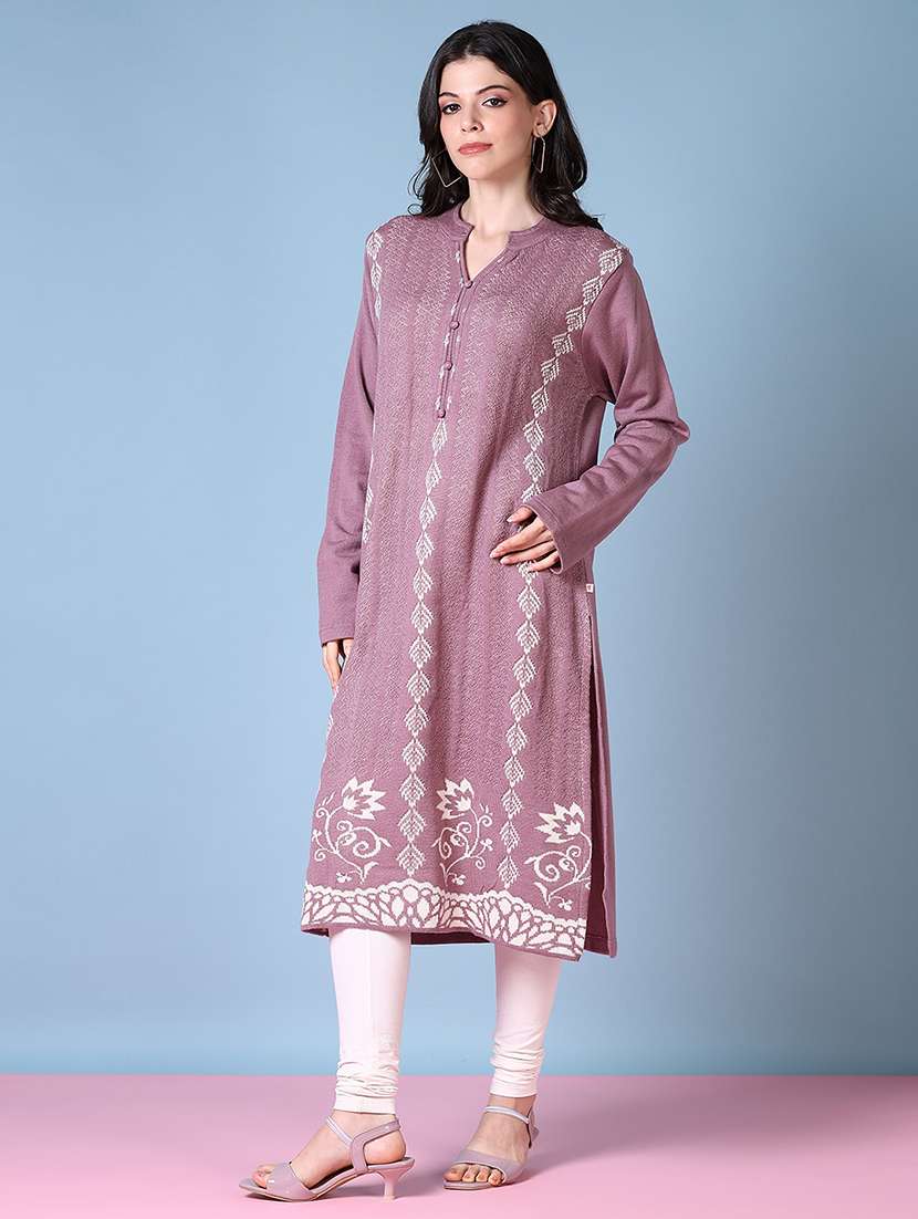 women mandarin neck woolen kurta - 21582980 -  Standard Image - 2