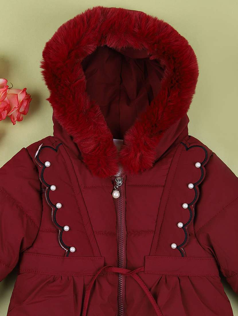 girls maroon solid long sleeve quilted jackets - 21582987 -  Standard Image - 2