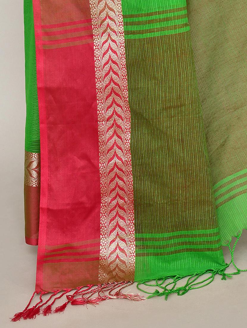 women solid with bordered handloom saree - 21583375 - Standard Image - 2