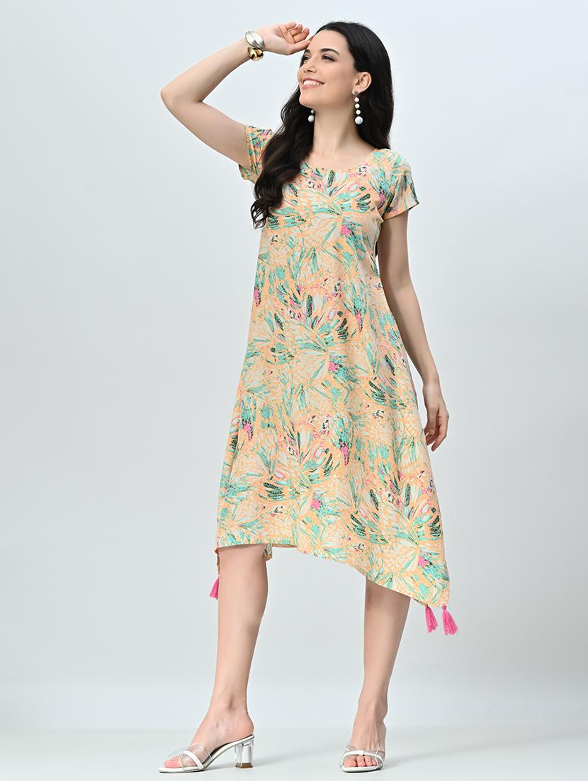 women printed short sleeve a-line ethnic dress - 21583621 - Standard Image - 2