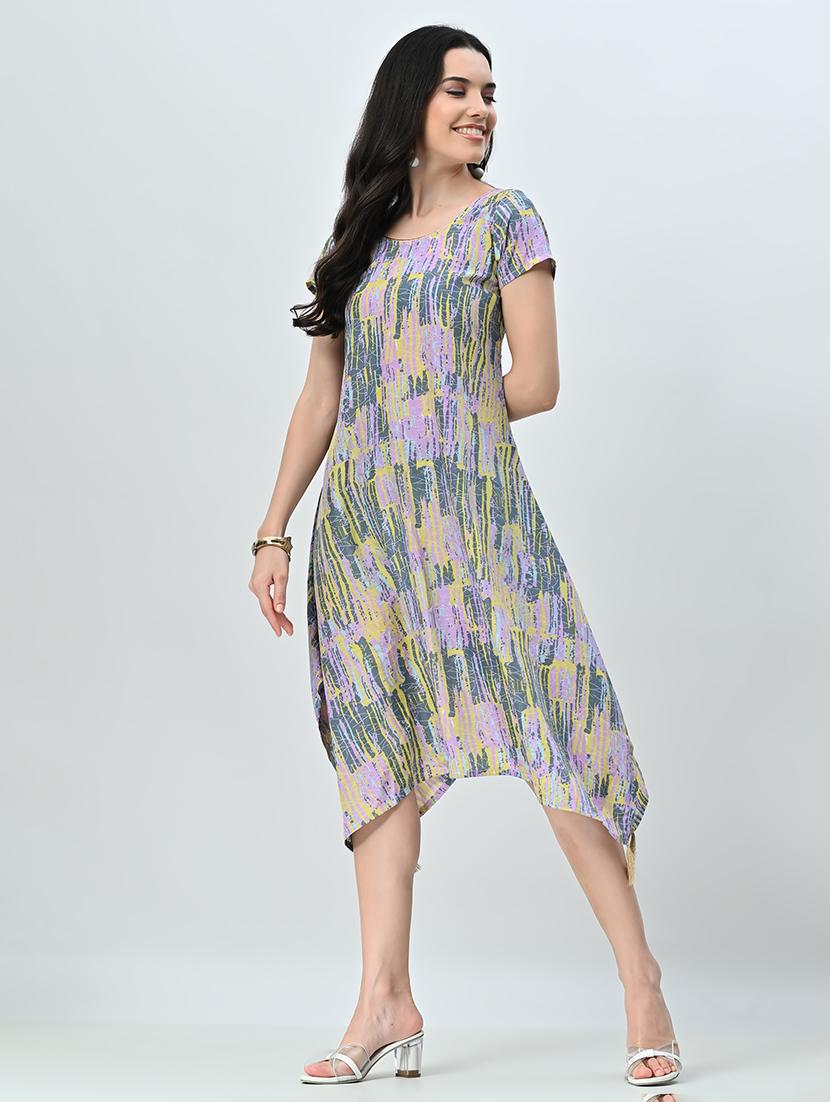 women printed short sleeve a-line ethnic dress - 21583622 - Standard Image - 2