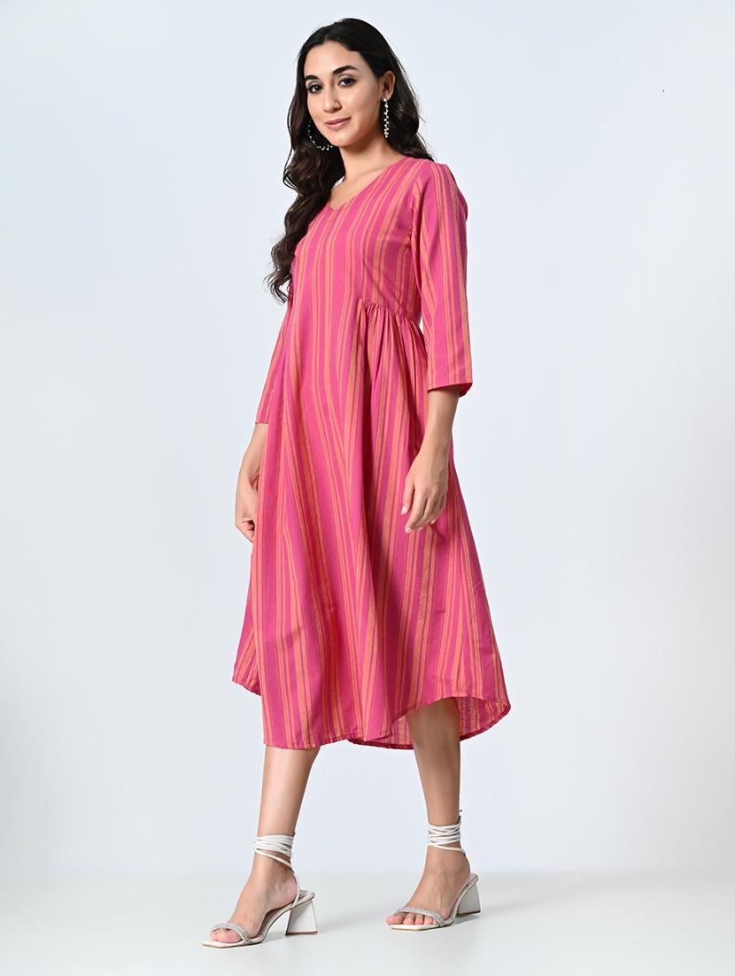 women pink three quarter sleeve a-line ethnic dress - 21583625 - Standard Image - 2
