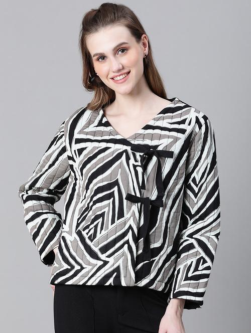 women printed long sleeves jacket - 21584252 - Standard Image - 0