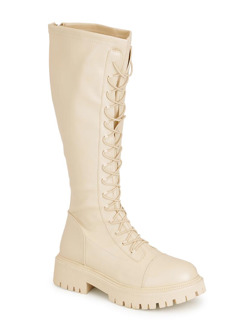 women beige solid knee length boot - 21584850 -  Zoom Image - 0