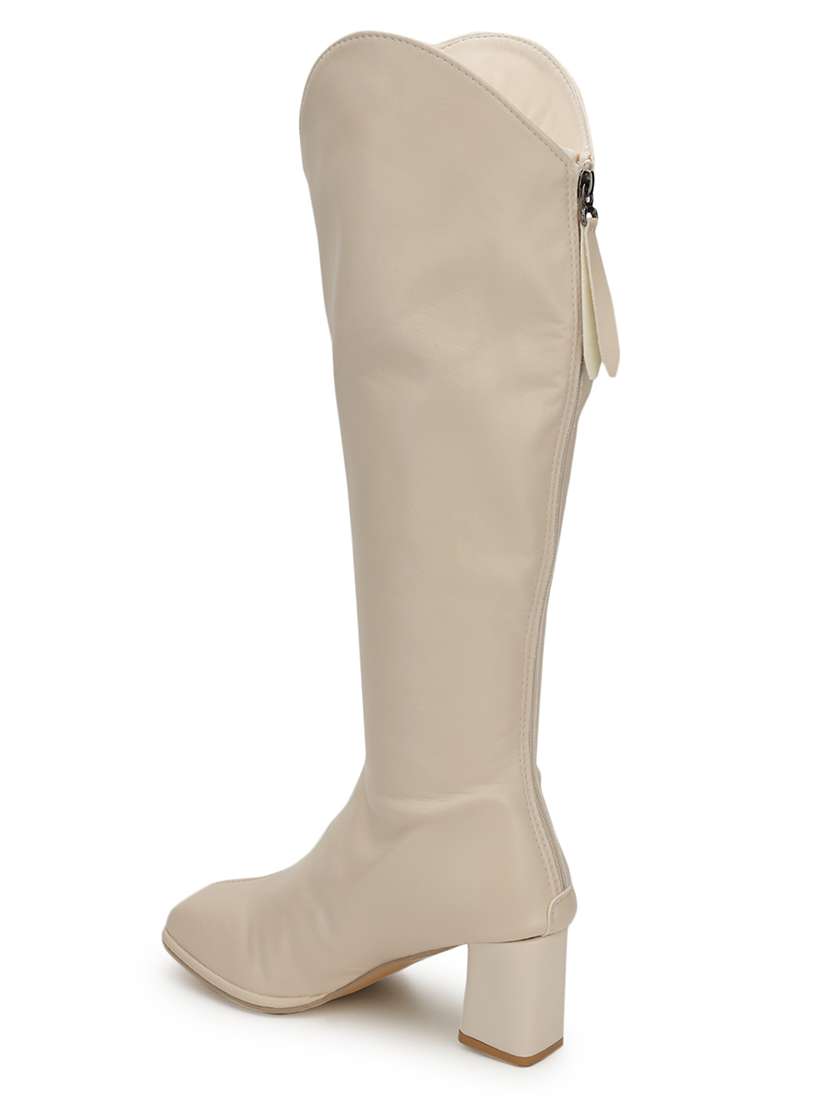 women off-white solid knee length boot - 21584854 -  Standard Image - 2