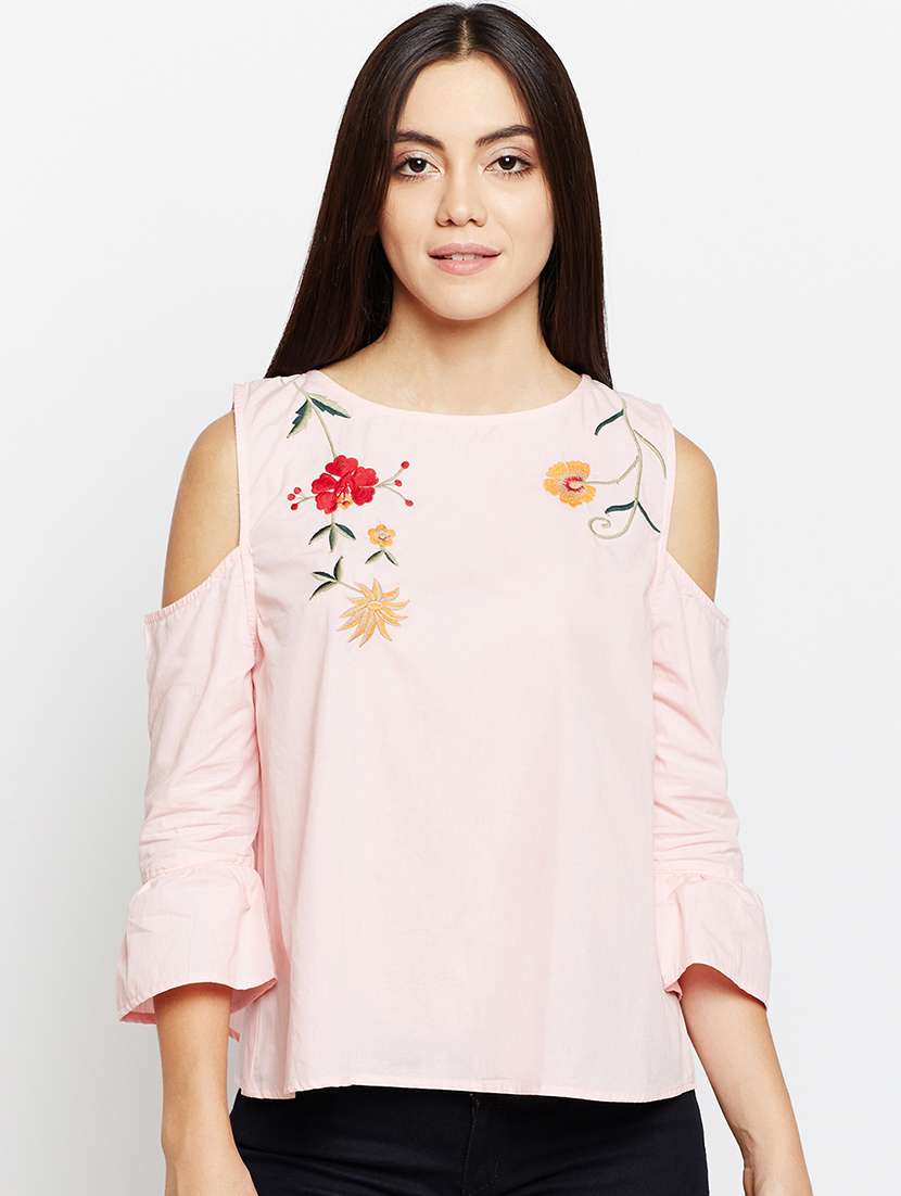 women embroidered round neck top