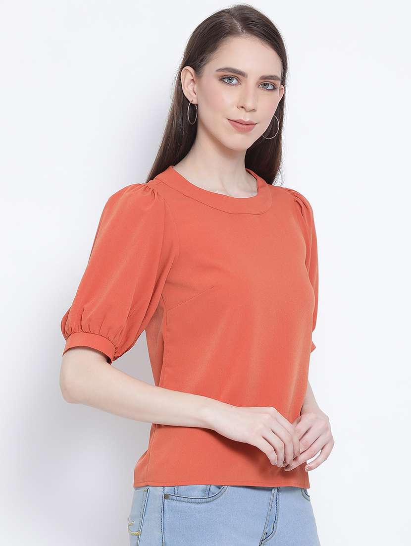 women solid round neck top - 21584900 -  Standard Image - 2