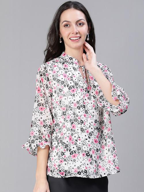 women printed tie up neck regular top - 21584923 - Standard Image - 0