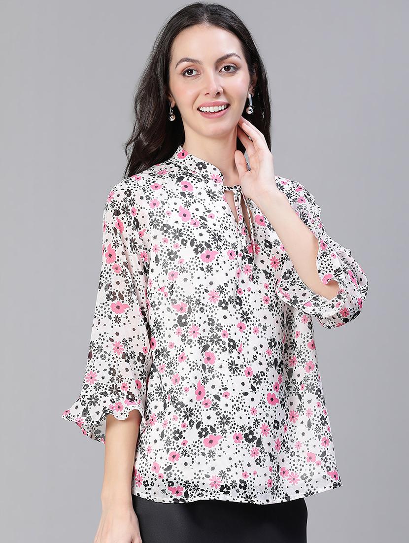 women printed tie up neck regular top - 21584923 - Zoom Image - 0