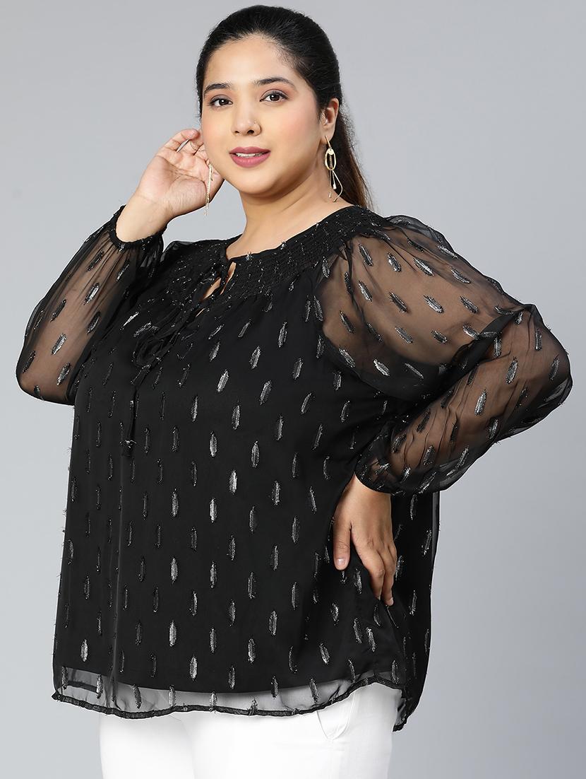 women self design long sleeves plus size top - 21584928 - Standard Image - 2
