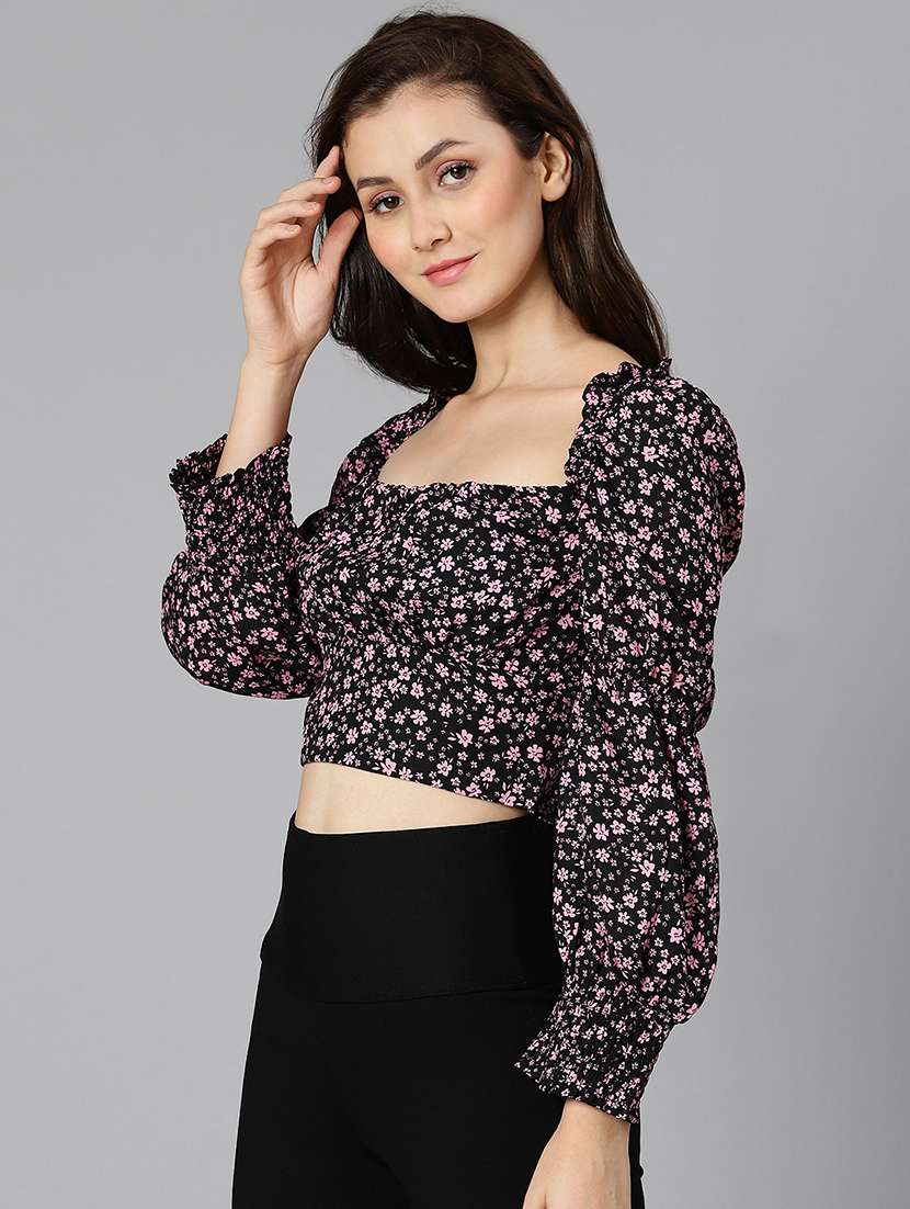 women floral printed long sleeves crop top - 21584929 -  Standard Image - 2