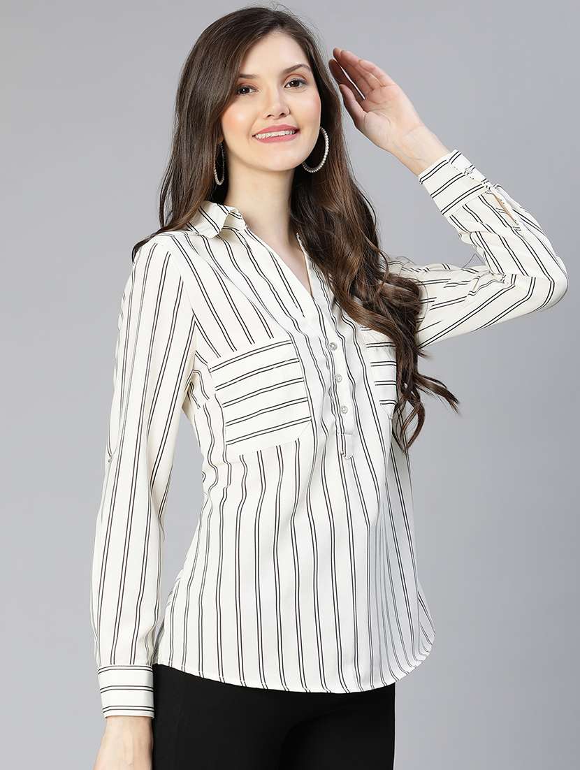 women striped printed long sleeves shirt style top - 21584930 - Standard Image - 2