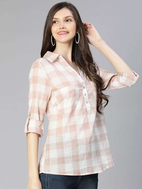 women checked printed collared shirt style top - 21584931 -  Standard Image - 0