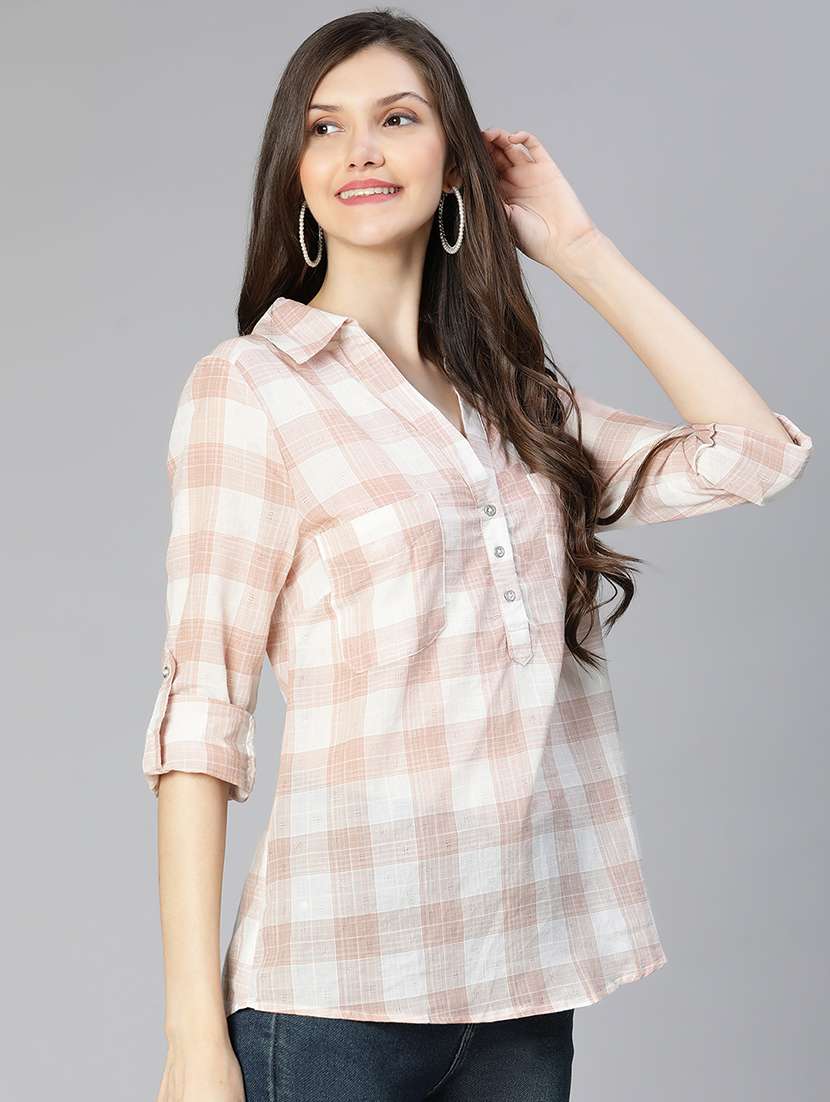 women checked printed collared shirt style top - 21584931 -  Zoom Image - 0