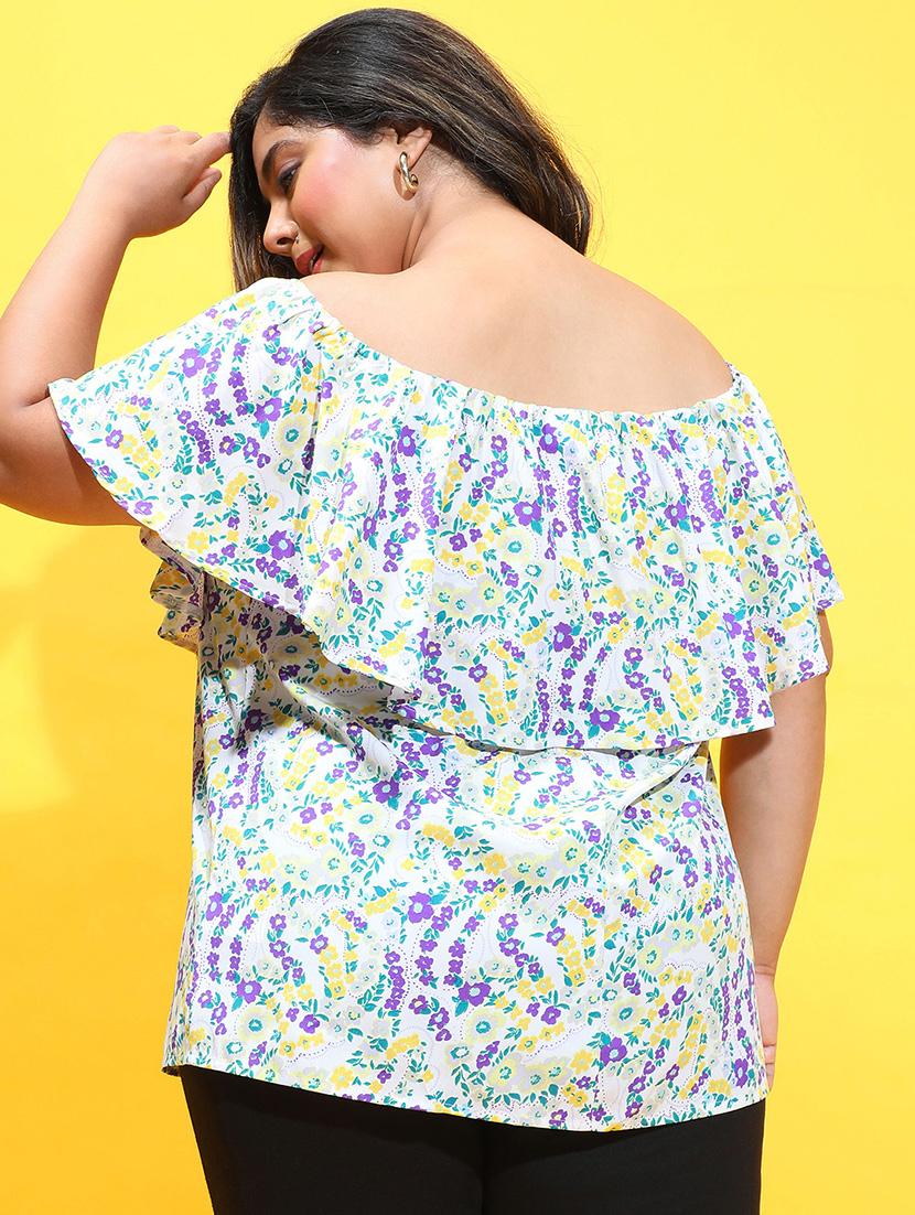 women floral printed off shoulder plus size top - 21584954 - Standard Image - 2