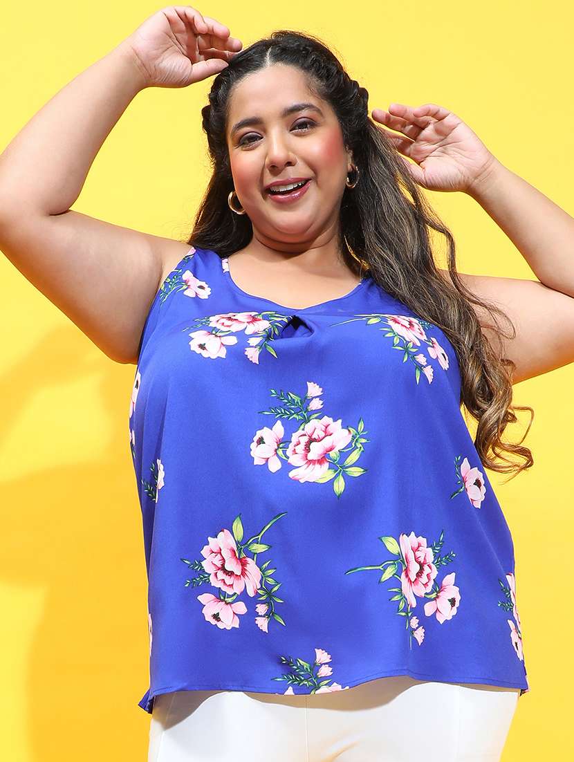 women floral printed sleeveless plus size top