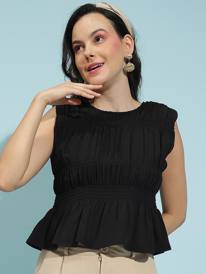 women solid detailed sleeveless peplum top - 21584973 -  Zoom Image - 0