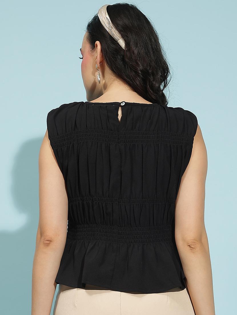 women solid detailed sleeveless peplum top - 21584973 - Standard Image - 2