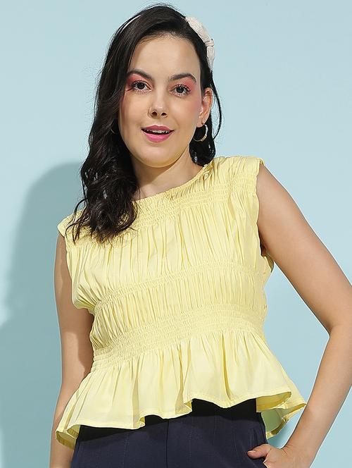 women solid detailed sleeveless peplum top - 21584975 -  Standard Image - 0