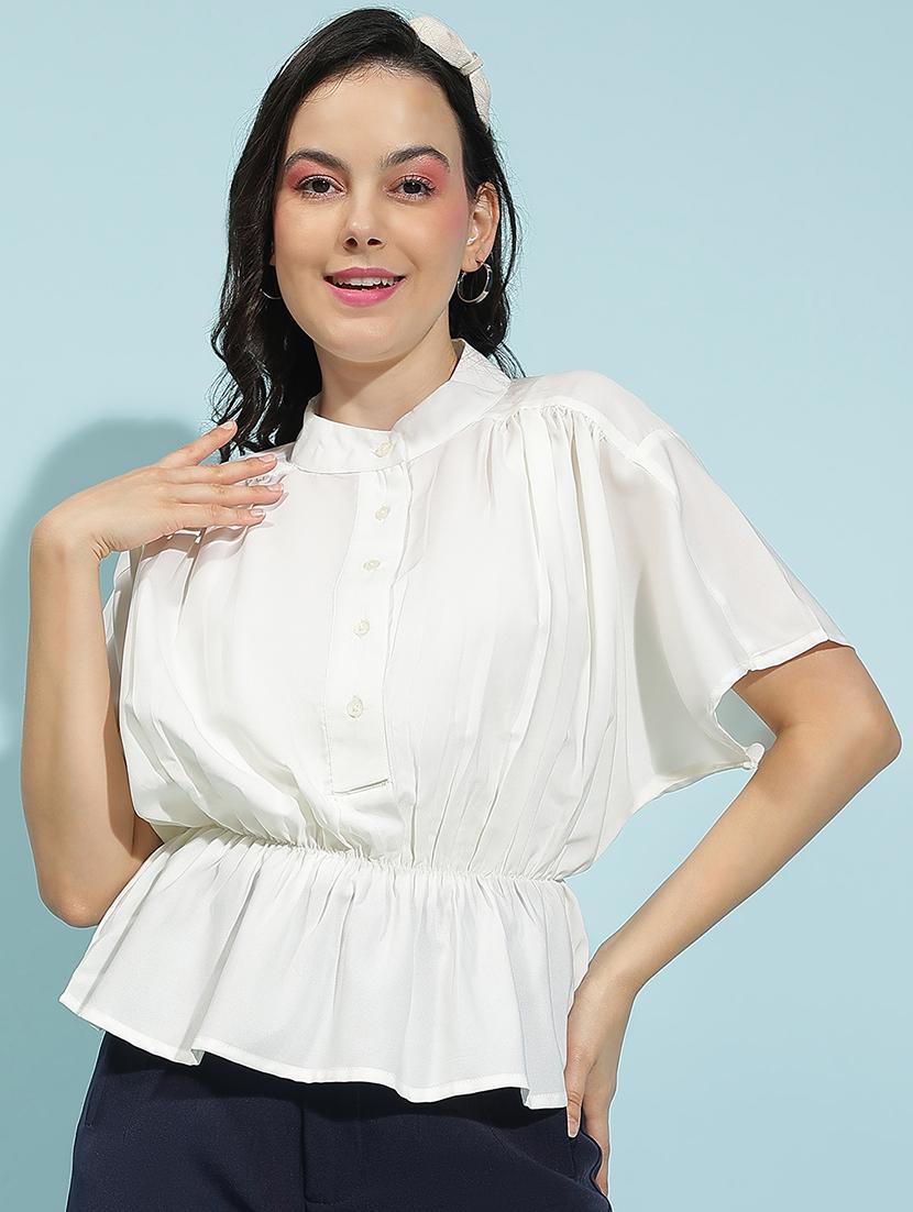 women solid short sleeves peplum top - 21584984 - Zoom Image - 0