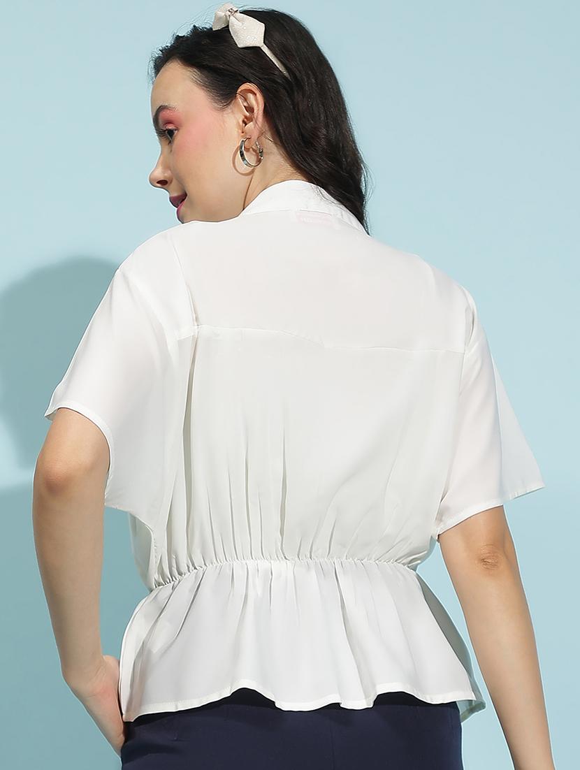 women solid short sleeves peplum top - 21584984 - Standard Image - 2