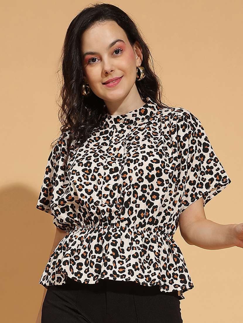 women printed kimono sleeves peplum top