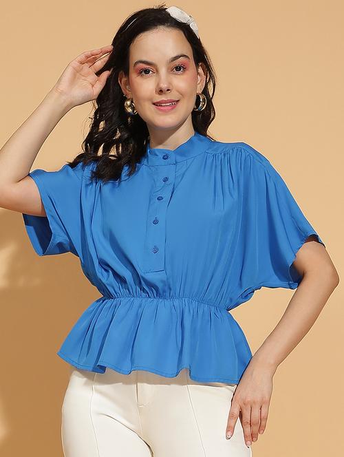 women solid kimono sleeves peplum top - 21584990 -  Standard Image - 0