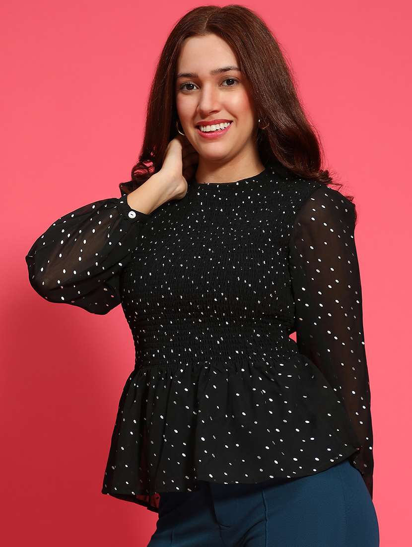 women printed long sleeves peplum top - 21585001 -  Standard Image - 2