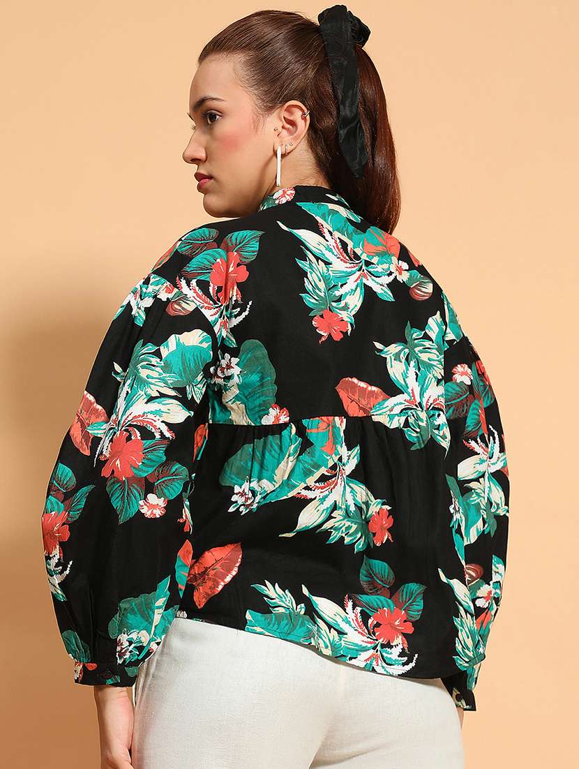 women floral printed long sleeves a-line top - 21585013 -  Standard Image - 2