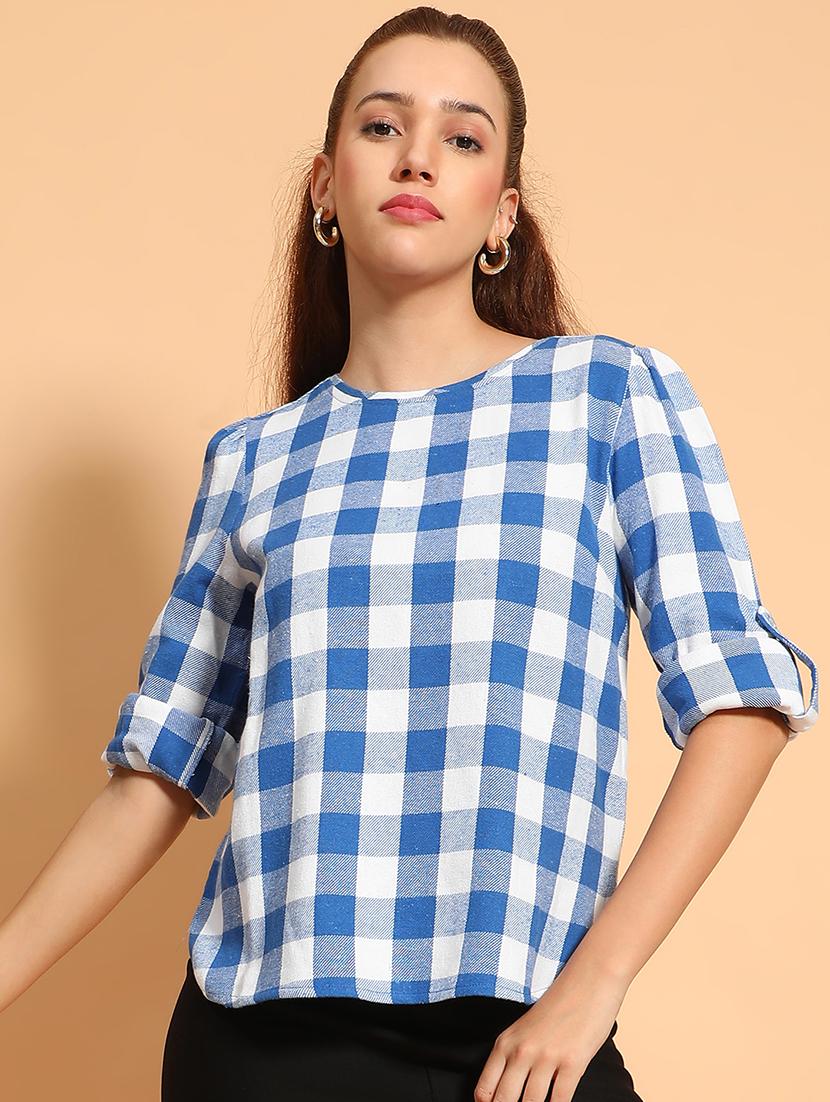 women checked printed round neck top - 21585014 - Zoom Image - 0