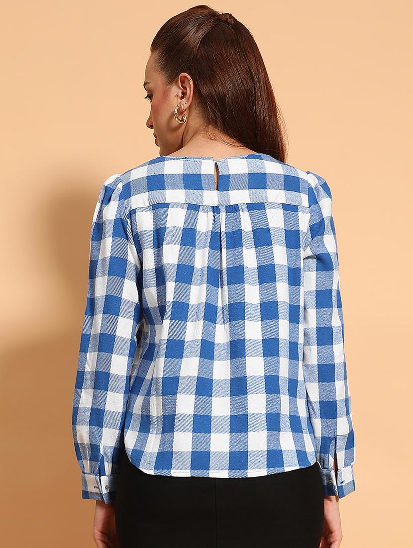 women checked printed round neck top - 21585014 - Standard Image - 2