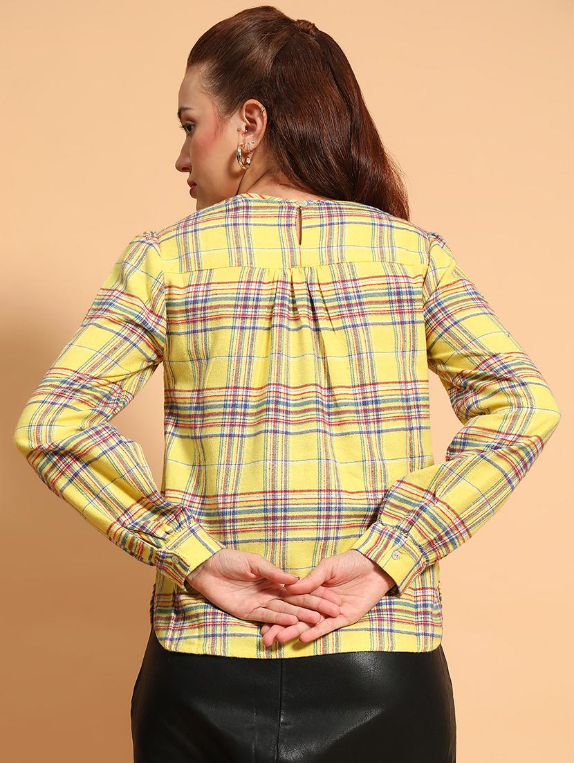 women checked printed round neck top - 21585017 - Standard Image - 2