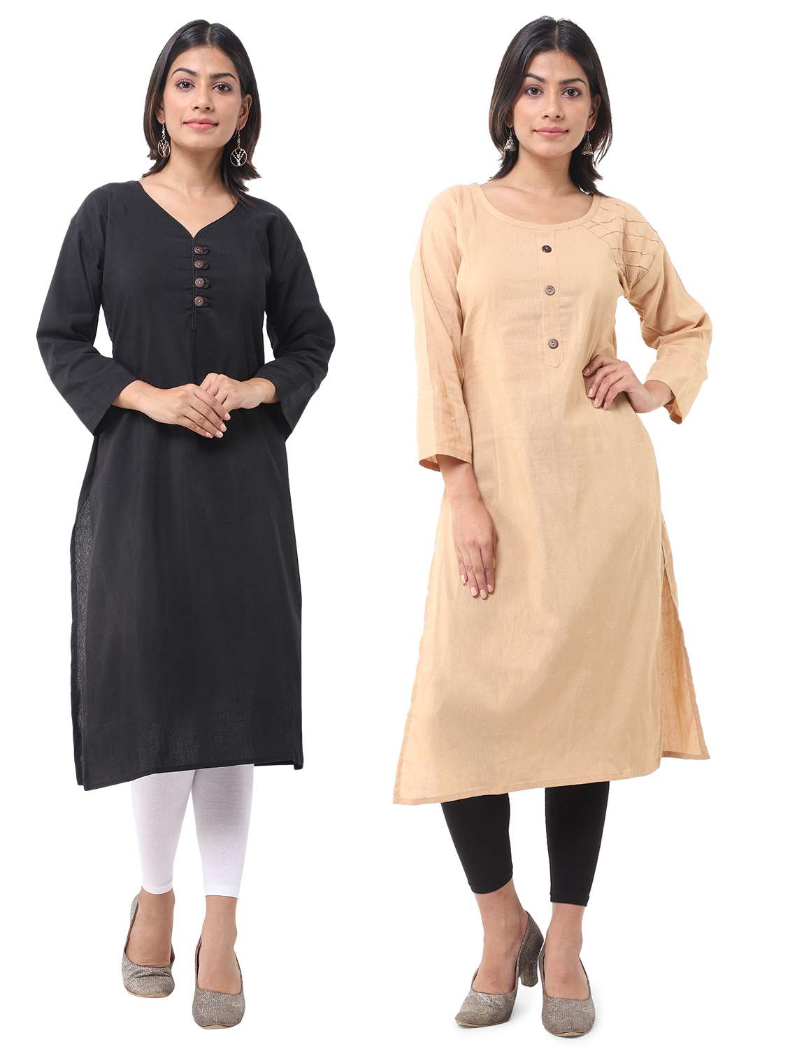 women pack of 2 solid straight kurta