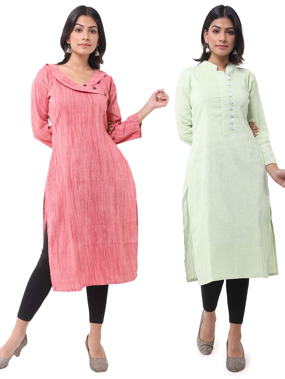 women pack of 2 solid straight kurta combo
