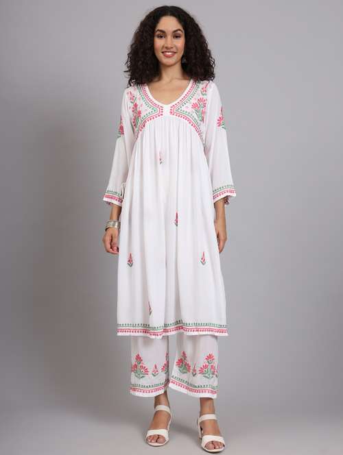 women chikankari kurta palazzo set  - 21585396 -  Standard Image - 0
