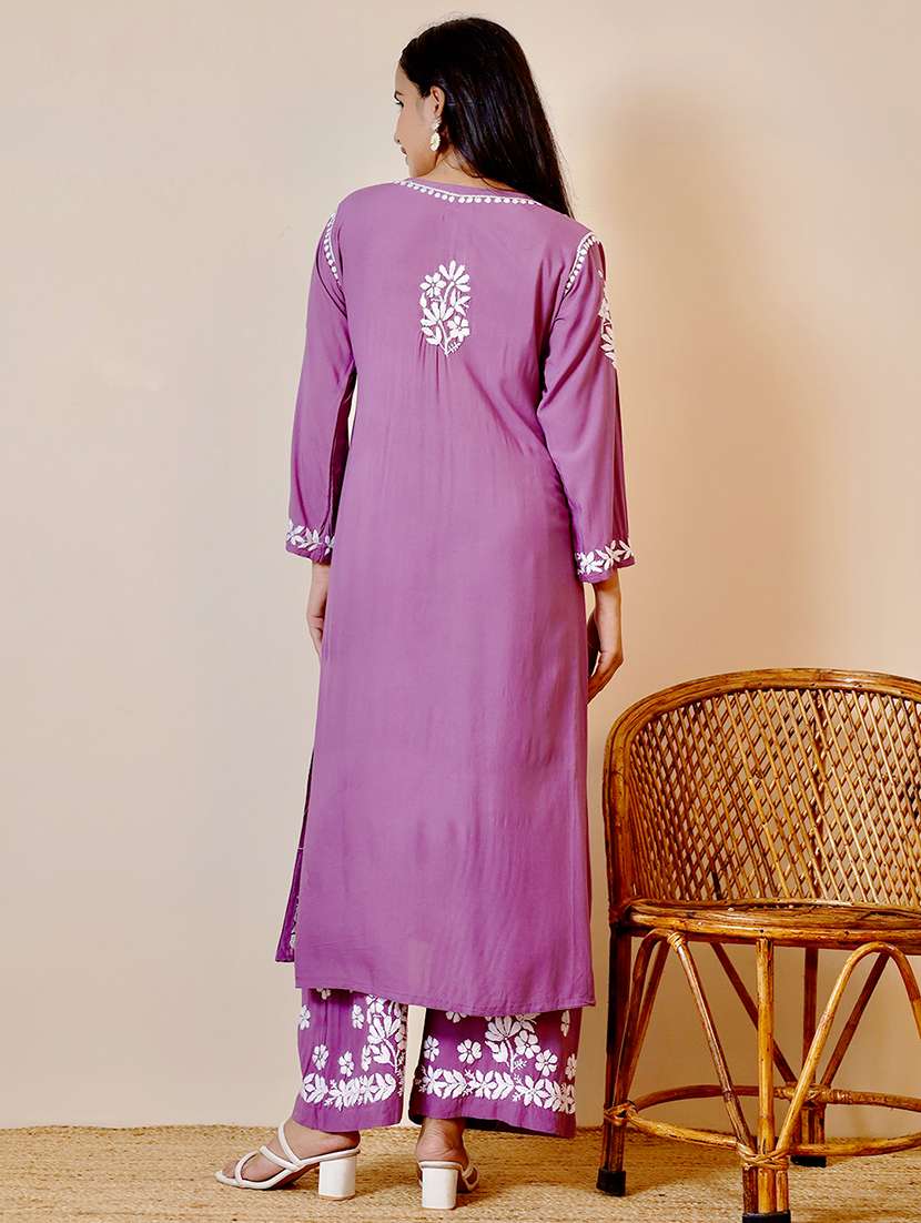 women chikankari kurta palazzo set - 21585400 - Standard Image - 2