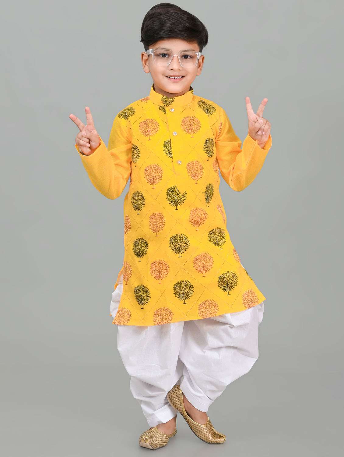 boys printed mandarin neck kurta salwar set