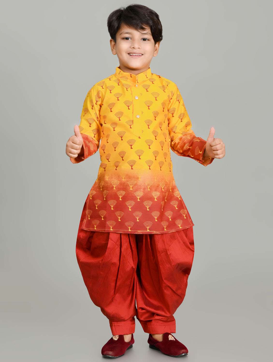 boys printed mandarin neck kurta salwar set