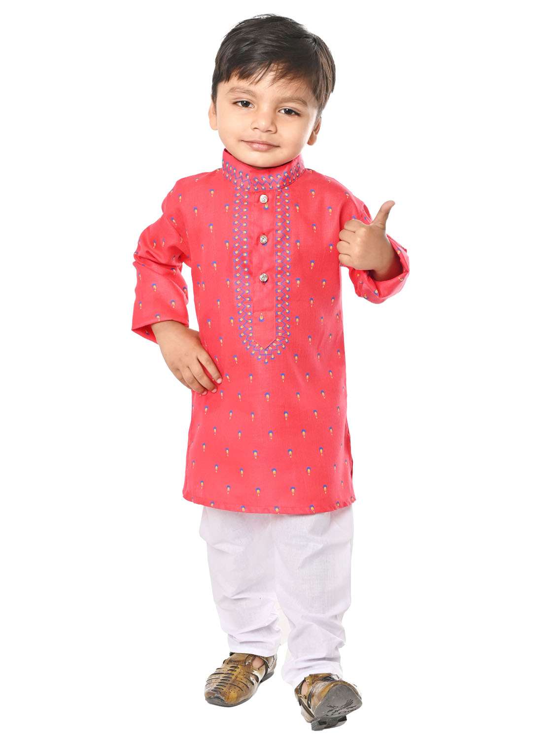 boys printed mandarin neck kurta pyjama set
