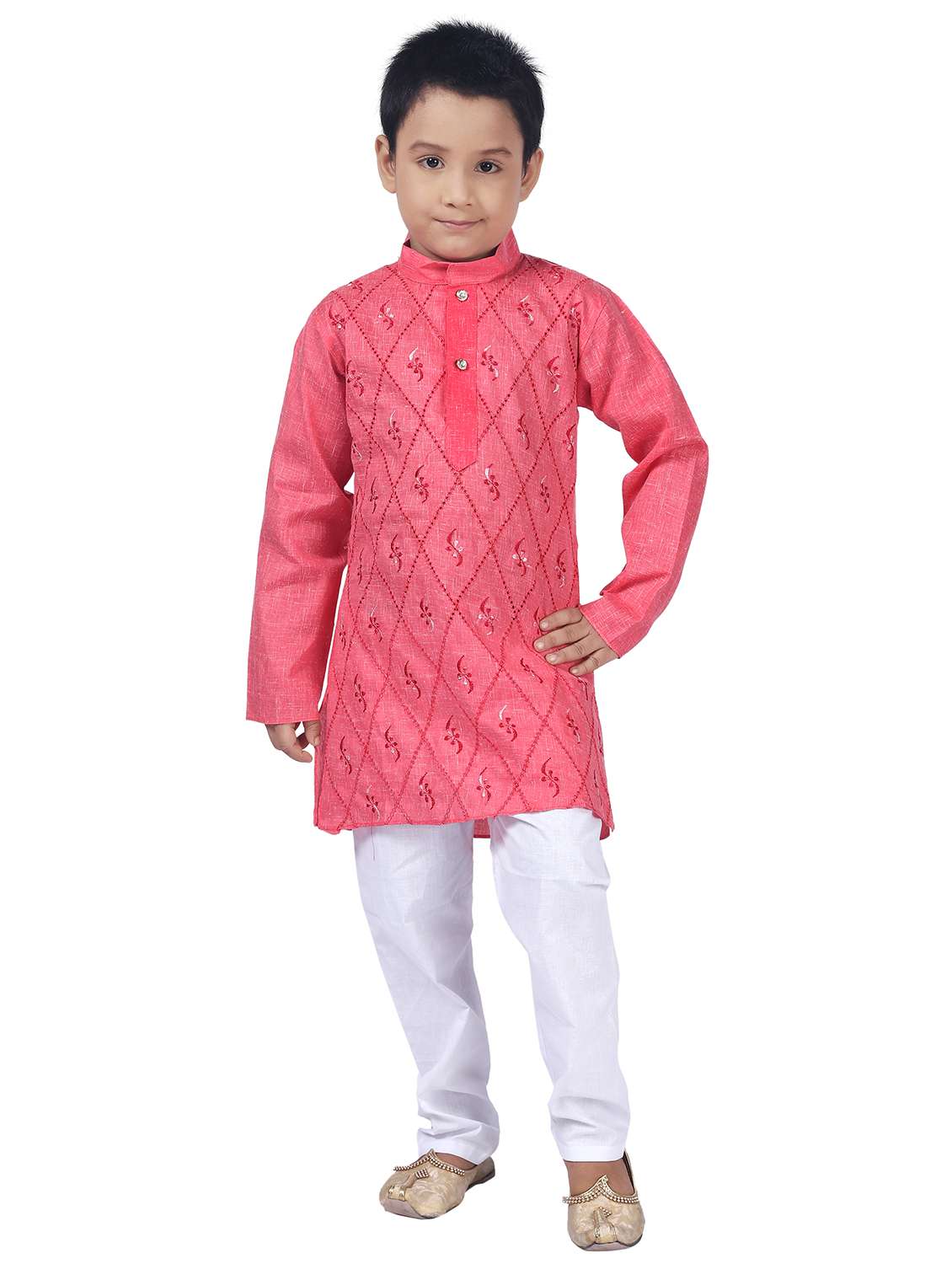 boys embroidered mandarin neck kurta pyjama set