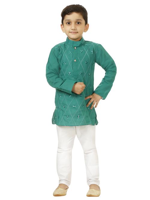 boys embroidered mandarin neck kurta pyjama set - 21585429 -  Standard Image - 0