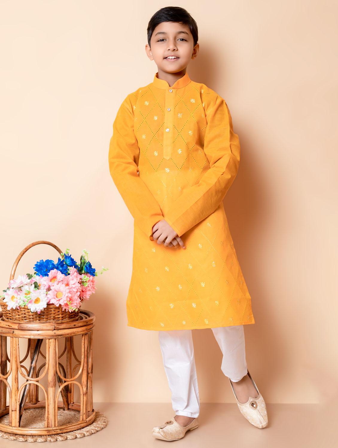 boys embroidered mandarin neck kurta pyjama set - 21585435 - Zoom Image - 0