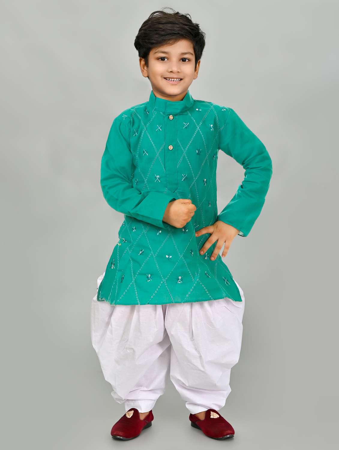 boys embroidered mandarin neck kurta salwar set