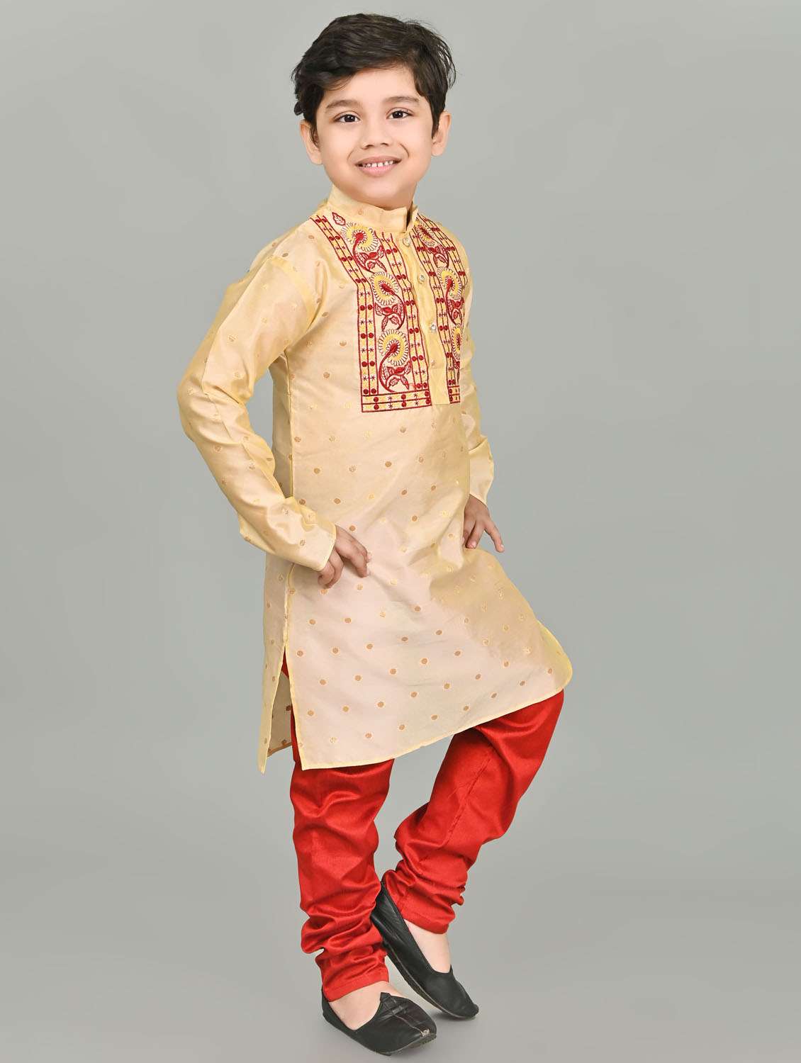 boys embroidered mandarin neck kurta pyjama set - 21585440 -  Standard Image - 2